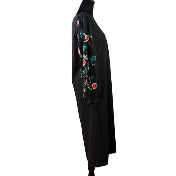 Zapelle Black Dress 1X Sheer Floral Embroidered Sleeve Midi Plus 18W - Picture 3 of 9